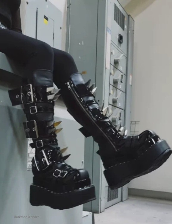 Black PVC Platform Cyber Goth Punk Spike Buckle Combat Women's
