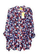 Ruby Rd Size 3X Sheer Button Up Multicolor Long Tab Sleeve Rayon Tunic Shirt NWT