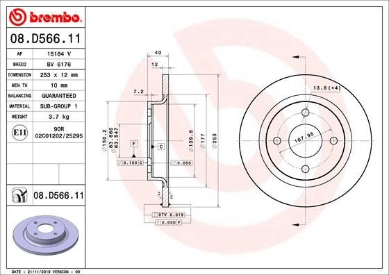 2X Bremsscheibe Hinten Brembo 08D56611 FÜR Ford Bremsscheiben Scheibenbremse-image