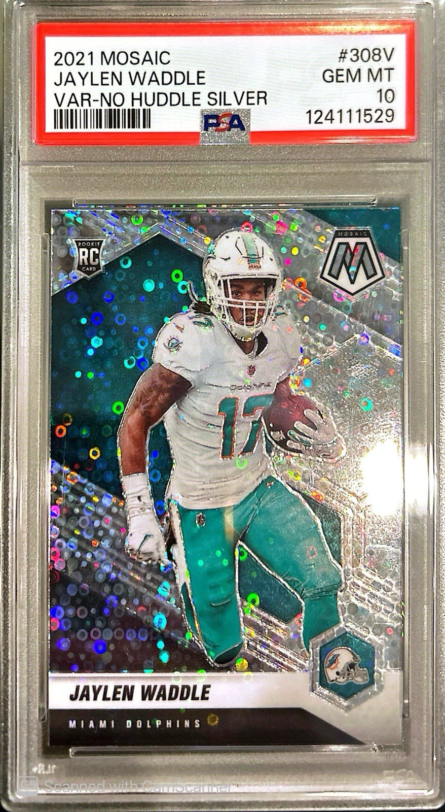 Jaylen Waddle Panini Mosaic #308V Variation-No Huddle Silver