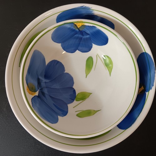 Coppia di ciotole da portata vintage Stoviglierie dipinte a mano con fiori blu - Foto 2 di 8