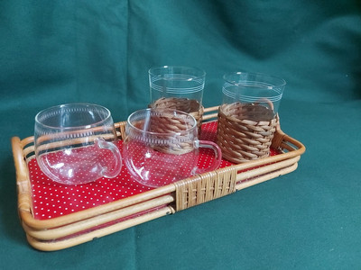 Schott Mainz Jena Glas Tee Set Tablett  Glas Mit Körbchen Vintage Retro