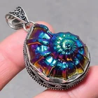 Ammolite Fossil Gemstone Vintage Fashion Jewelry Handmade Pendant 2.3" SR 3010
