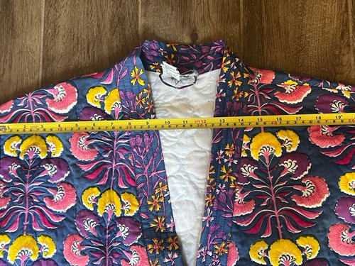 Accappatoio kimono vintage anni 60 70 Bullocks Wilshire taglia unica viola floreale tasche trapuntate - Foto 8 di 11