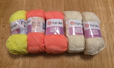 Yarn Art Flowers Unicolor 55% Cotton 45% poly Color 731, 736, 762 (5 Skeins)