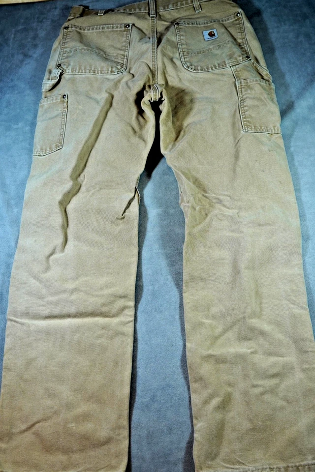 Vintage Carhartt Distressed Double Knee Mens Jeans B01 BRN 34x36 Fits 32x34 Duck - Image 2 of 4