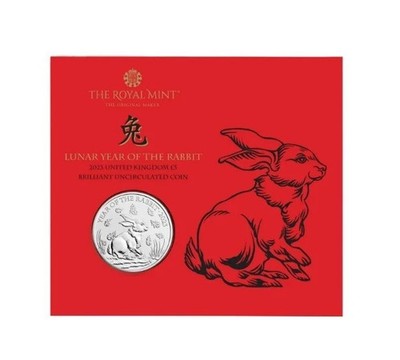 2023 Lunar Jahr des Hasen £5 Münze Royal Mint (BU/BUNC) in versiegelter Packung