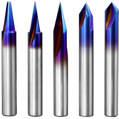 5 Piece Engraving CNC Wood Carving Router Bit with Nano Blue 0.25 Inches 