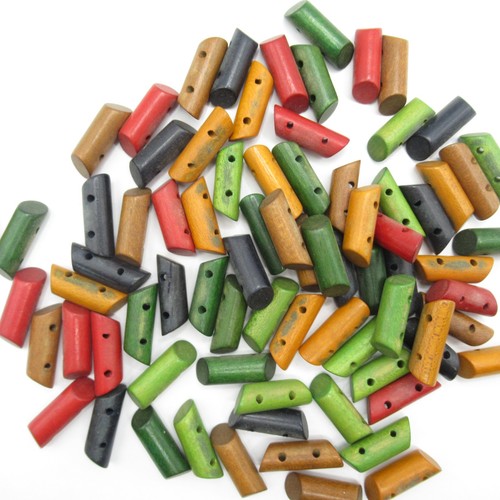 Lot of 75 Vintage Wood Bead Double Hole Colorful Old