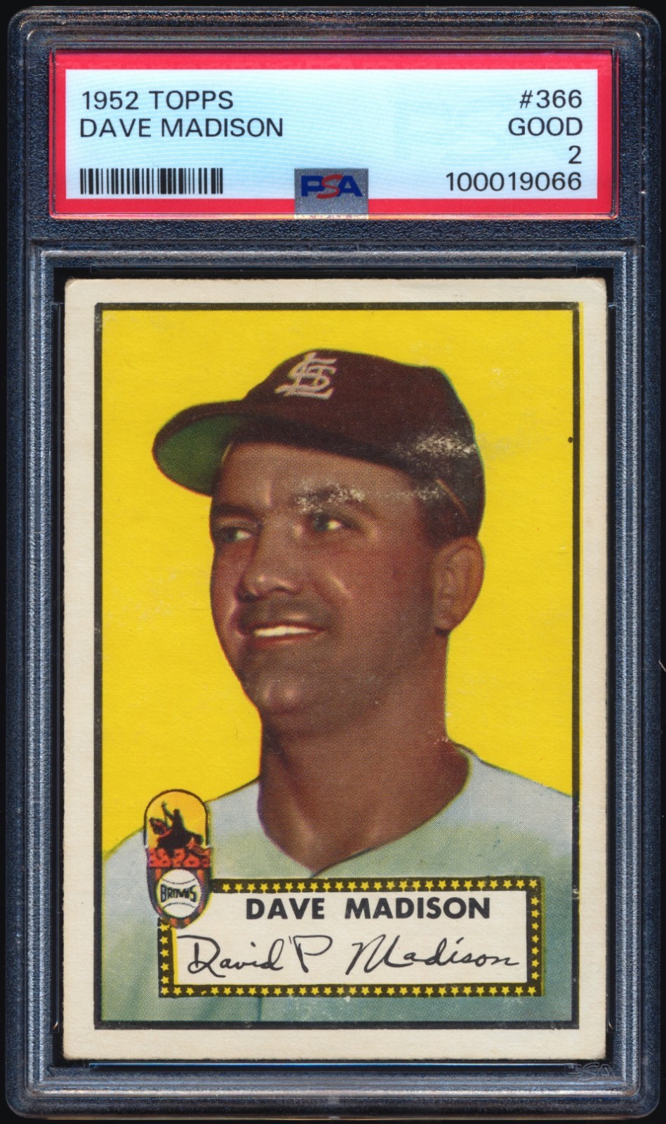 1952 Topps #366 Dave Madison PSA 2 CENTERED NO CREASES High Number Set Break