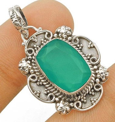 Natürlicher Aquamarin Chalzedon 925 massiv Sterling Silber Anhänger Schmuck @B14-3