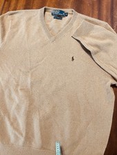 Polo Ralph Lauren Mens 100 Lambswool Camel Brown V-neck Sweater XL Italian Yarn