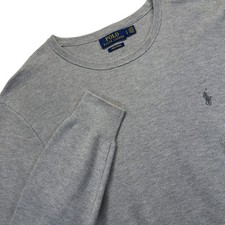 Polo Ralph Lauren Mens L Pima Cotton Waffle Knit Crewneck Sweater Gray Pony