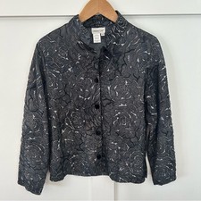 Coldwater Creek Blazer Jacket Gray Embroidered Mesh Overlay Floral Lagenlook PS