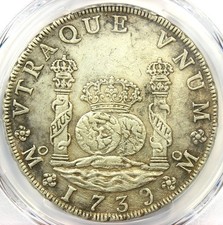1739 Mexico Pillar Dollar 8 Reales Silver Coin (8R) - Certified PCGS AU Details