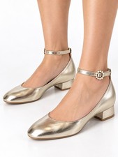 Bandolino Gold Ankle Strap Block Heel Pumps - Size 8M