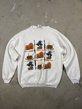Vintage 90s Tultex Halloween Sweatshirt Large Pumpkin Black Cat Witch Candy USA