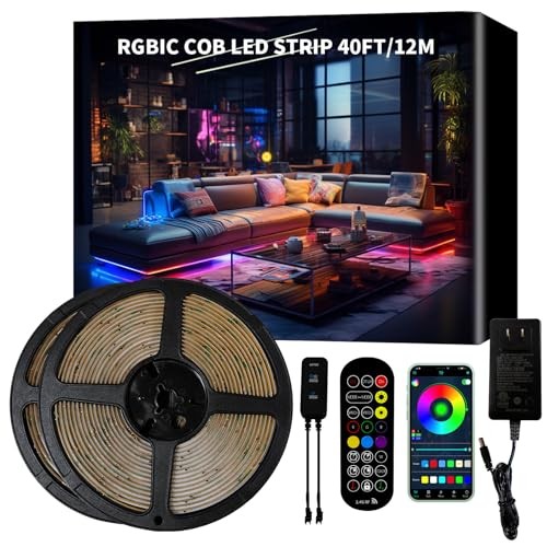 СВЕТОДИОДНАЯ ЛЕНТА BUNACET 40FT COB RGB + IC ОСВЕЩАЕТ ЯРКУЮ ПОЛОСУ СВЕТА COB LED ЦВЕТА МЕЧТЫ