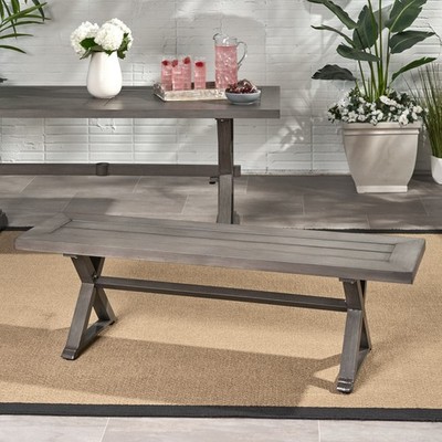 Modern Outdoor Aluminum Dining Bench - Dark Gray All-Weather Patio Bench