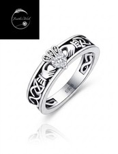 Sterling Silver 925 Ring Claddagh Celtic Irish Band Ring -Womens Girls J L N P R