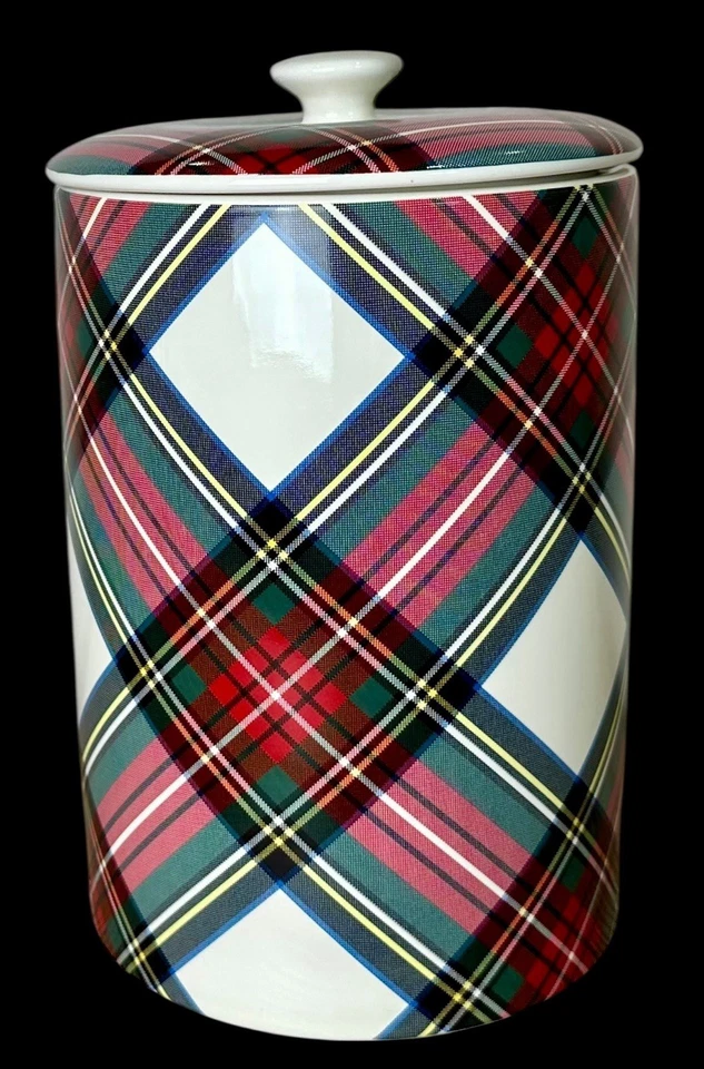 Tarro de galletas Pottery Barn Stewart a cuadros 12,5 pulgadas nuevo con etiqueta gres Navidad Foto 3 de 4