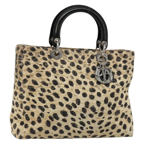 Christian Dior Canage Lady Dior Hand Bag Nylon Beige Silver Auth 182018V