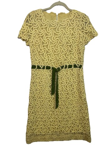 VTG 60s Castilho Couture Hand Crocheted & Silk Lined Yellow Eyelet Lace Dress M - 第 1/23 張圖片