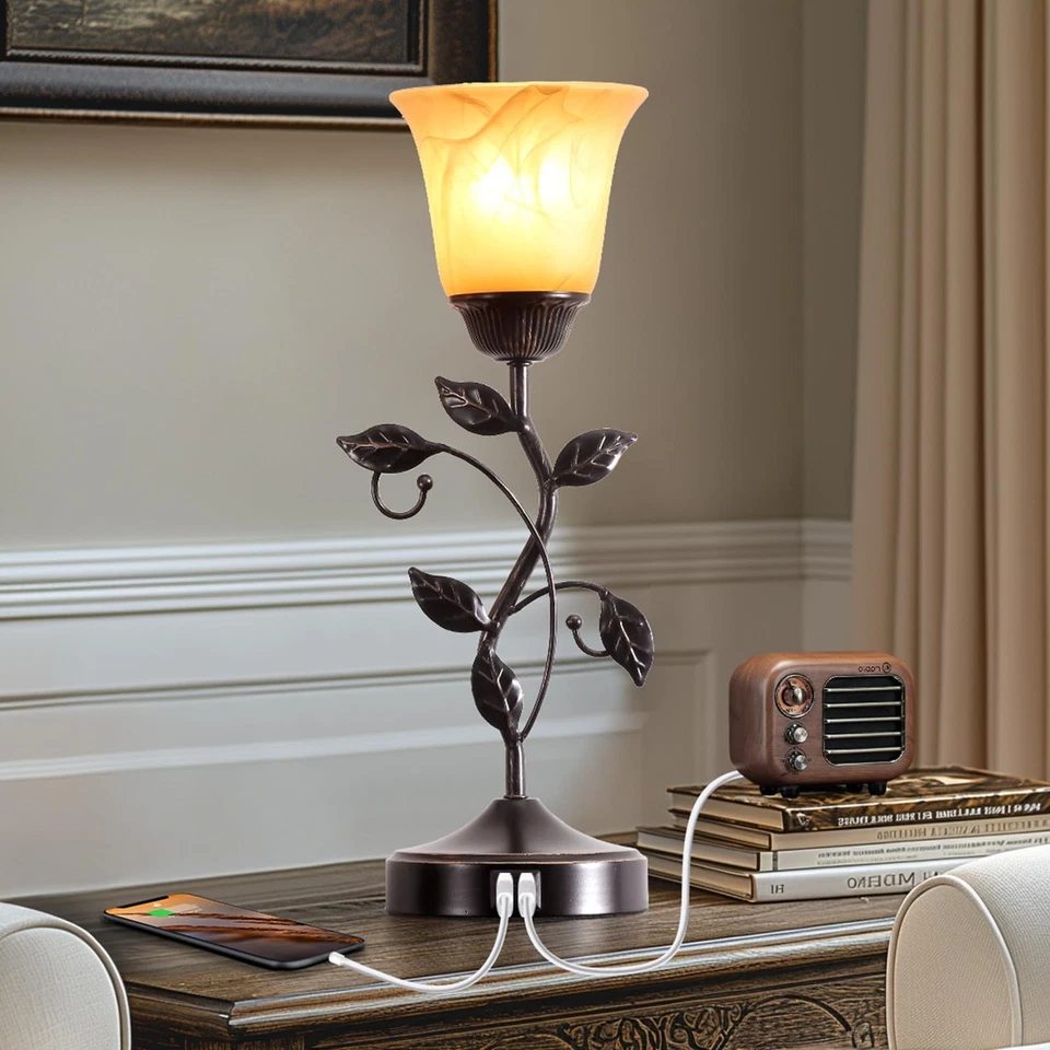 Vintage Bedside Lamp Set of 2 USB Port 3 Way Dimmable Touch Nightstand - Image 2 of 4