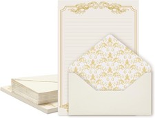 90 Pieces Stationery Set with Envelopes 60 Vintage-Style Paper Sheets  Gold