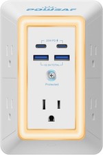 Multi Plug Outlet Surge Protector - POWSAF 5 Outlet Extender with 4 USB Ports 2