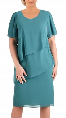Carla Moreno Eleni Midikleid Grün Georgette Lagenlook Volantarm Größen 40-54 - Bild 1 von 4