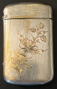 Vintage Metal Match Safe – Floral Engraved – Hinged Lid – Early 20th Century