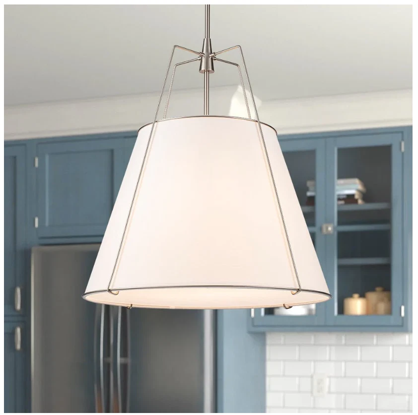 Moderna luz colgante de jaula de tambor de tela moderna cónica de lino de 4 luces (precio de venta sugerido por el fabricante 250 USD) Foto 4 de 4