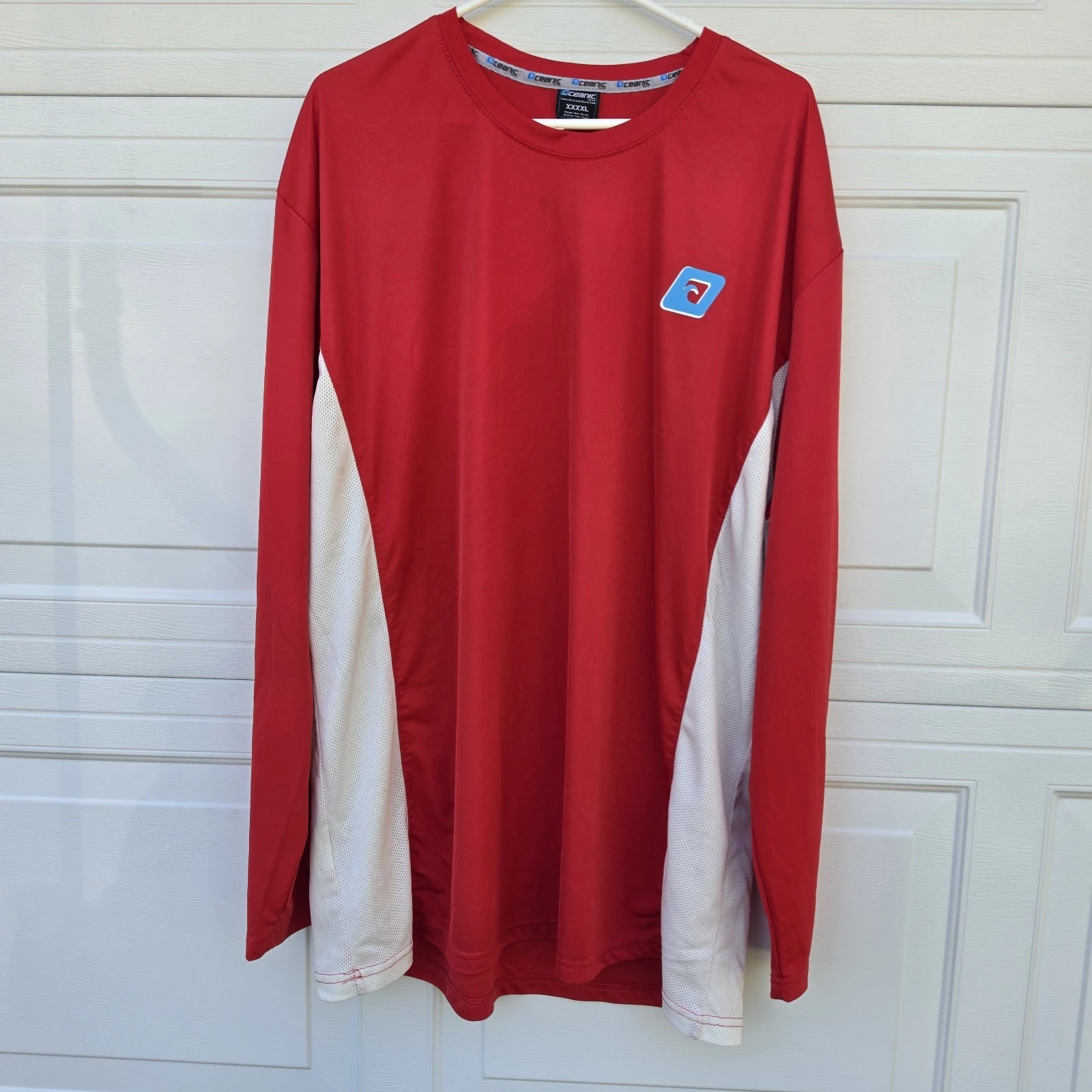 Oceanic Worldwide Men's Red/White Mesh Long Sleeve UV Sun Shirt Jersey 4XL