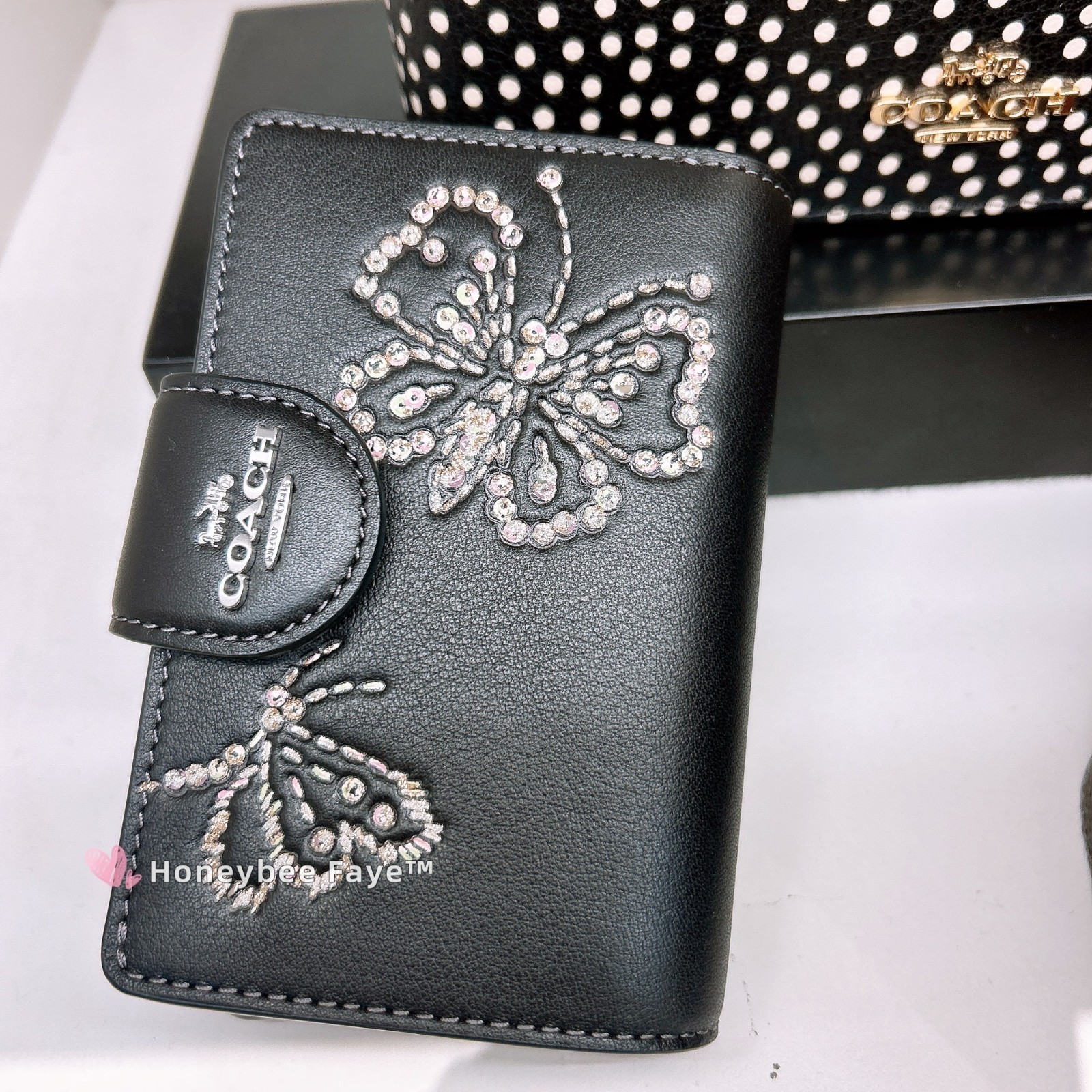 NWT Coach Medium Corner Zip Wallet with Butterfly Print CCL65 Silver/Black