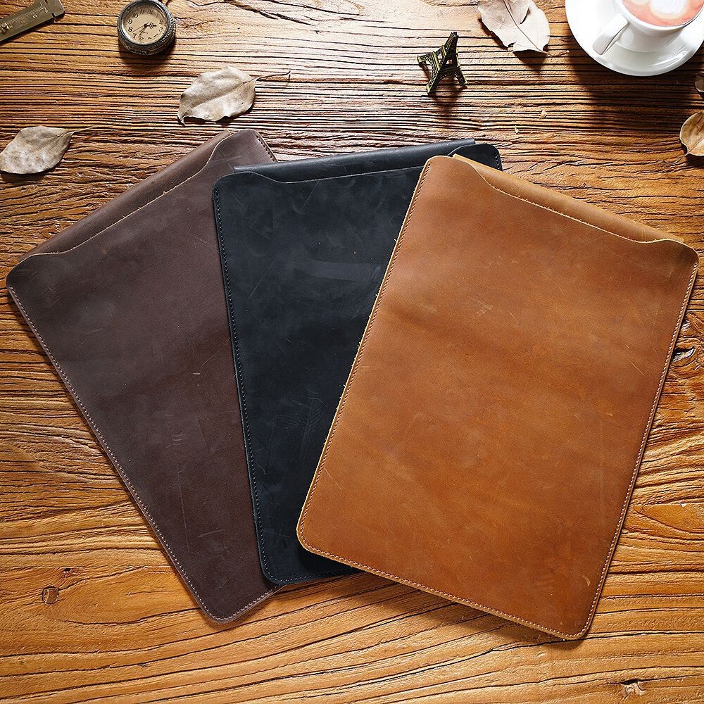 Genuine Leather Laptop Sleeve Case For Macbook Pro 14 M5/M4 Air 13 Carrying Bag-image