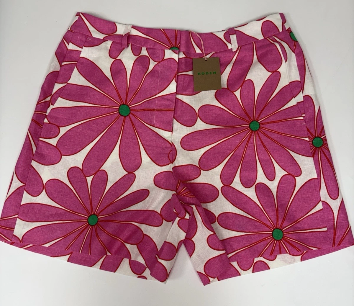 Women's Boden Belgravia Linen Shorts Pink Daisy Blossom Size 14 Item R0882