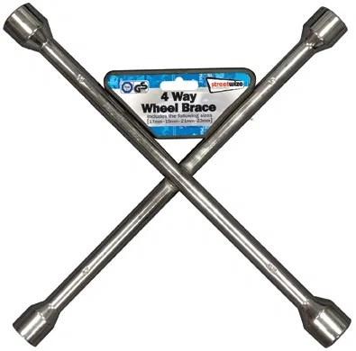 Streetwize 4 Way Silver Wheel Brace - Durable Chrome Steel Construction - SWWB2