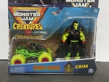 Monster Jam Creatures Grave Digger Grim HTF Rare 1/64 Diecast Figure Set Zombie