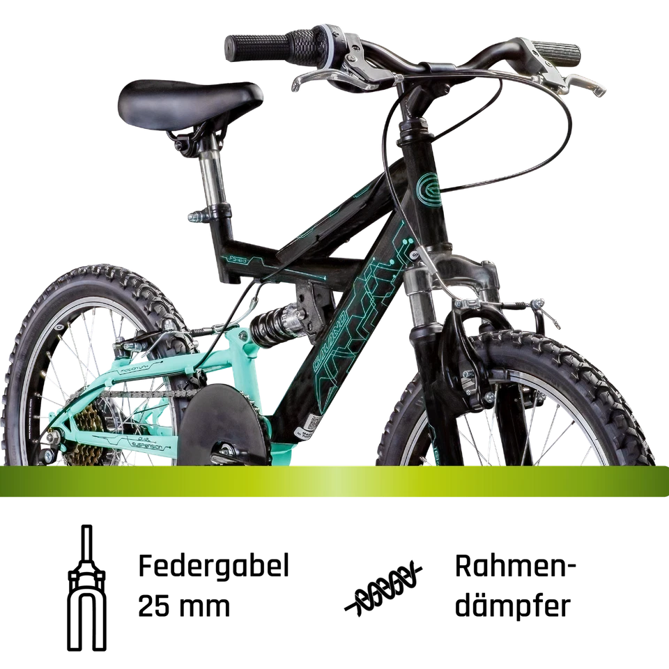 Galano FS180 18" Fahrrad 6 Gang Kinderfahrrad Mountainbike MTB schwarz/türkis - Bild 4 von 4