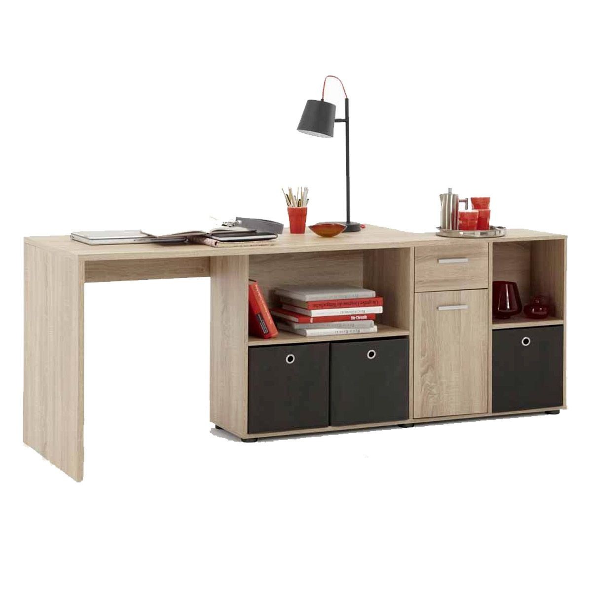 Bureau d'angle gain de place Oxela 135cm chêne clair pour petits espaces