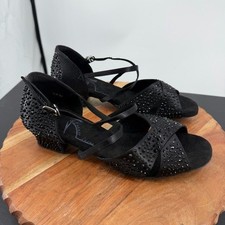 GFranco West Coast Swing Dance Shoes black satin with rhinestones sz 9.5