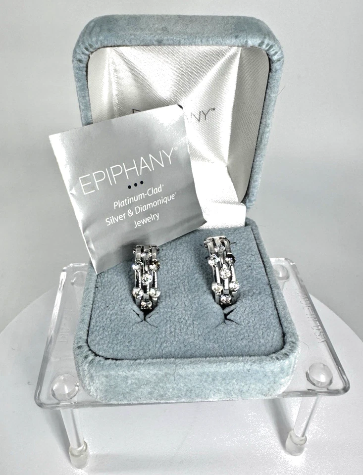 Pendientes Huggie QVC EPIPHANY Platino Revestido Plata y Diamonique 7.26g TW Foto 2 de 4