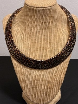 Leopard Print And Gold Tone Texture Choker