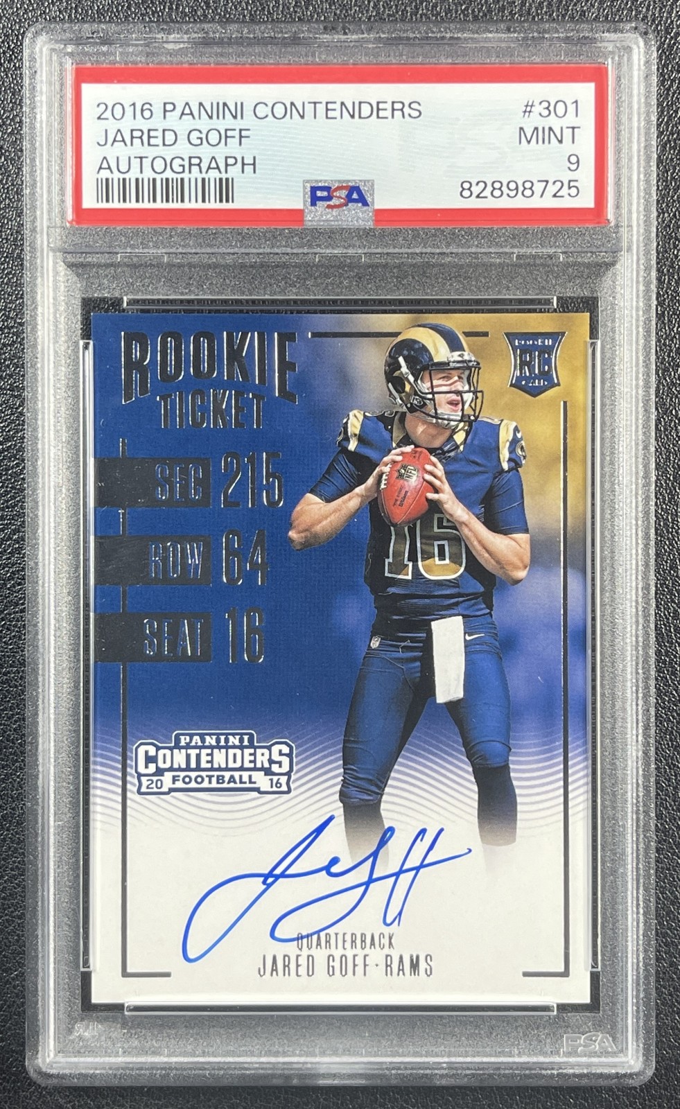 JARED GOFF PSA 9 2016 PANINI CONTENDERS #301 ROOKIE TICKET AUTO RC RAMS 8725