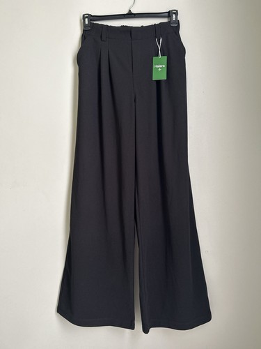 Halara Pants Wide Leg Women Medium Tall Black Pleated Texture Pull On High Waist