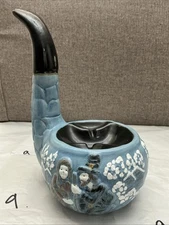 Vintage Signed Handmade Hand Painted  Ceramic Pipe Shaped Ashtray w/  3-D Detail