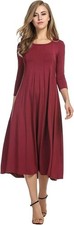 HOTOUCH Trapeze Dress Midi Modest Minimalist Jersey Chic 3/4 Sleeve Wine 2XL NWT
