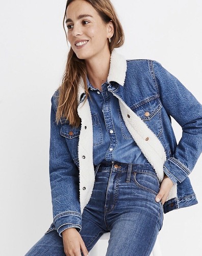 Chaqueta de Jean Madewell para Mujer Sherpa de Gran Tamaño Talla XL Azul Camionero Nueva con Etiquetas - Imagen 15 de 18