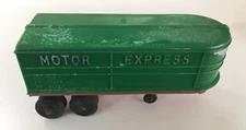Vintage Hubley #507 8.5" Motor Express Toy Tractor Trailer (Green) Missing Door
